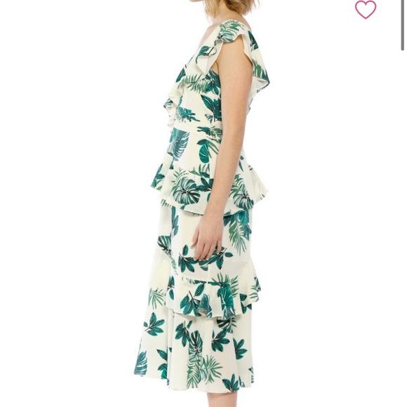 WALTER BAKER PALM PRINT ONE SHOULDER RUFFLE DRESS - Picture 4 of 6